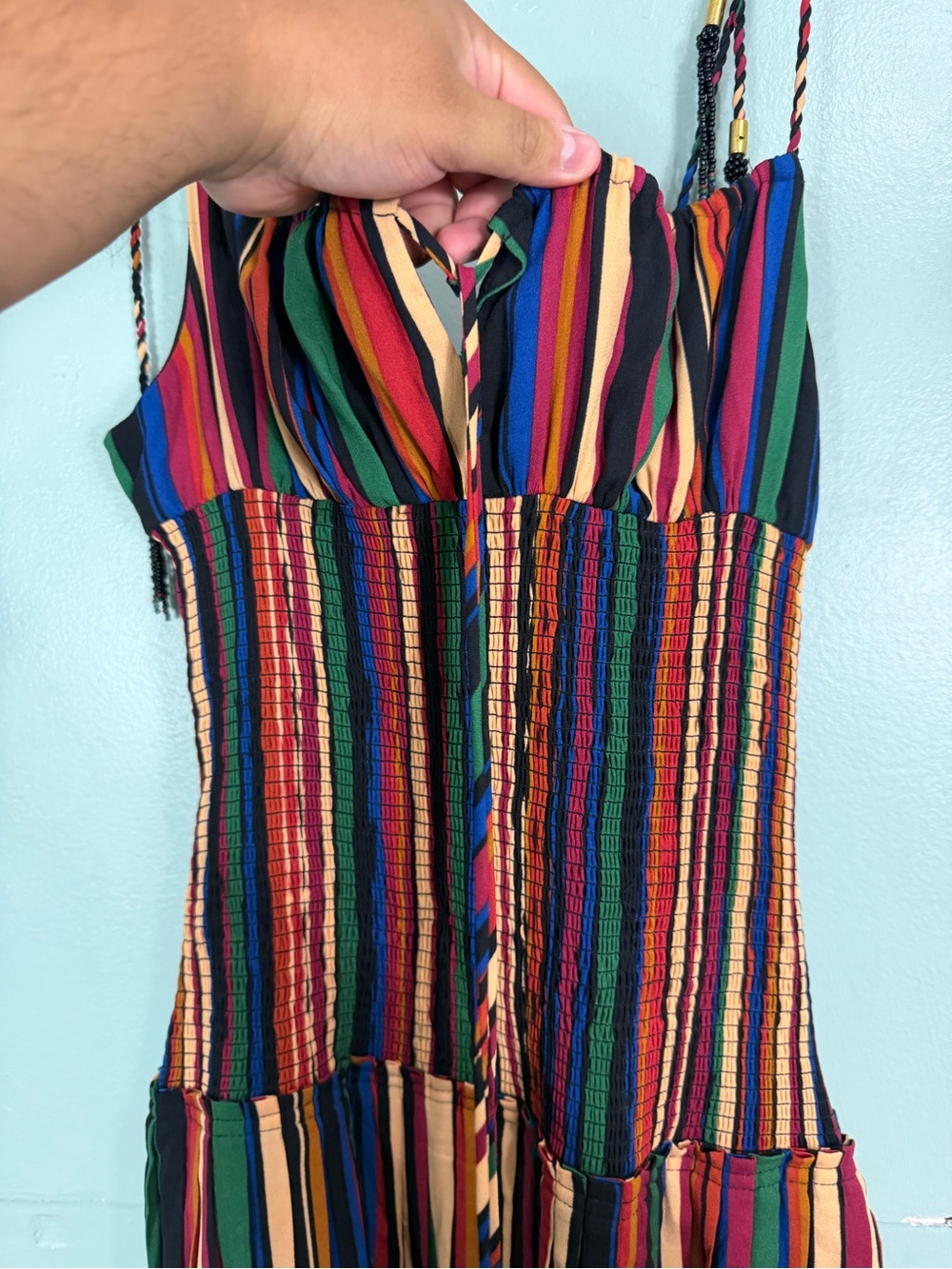 Farm Rio Pipa Stripes Midi Dress Rainbow Smocked Sundress Small - Picture 5 of 10